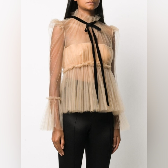 KHAITE Tie-Fastening Sheer Blouse size 4 - Picture 2 of 7